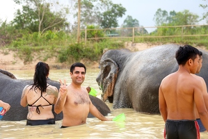 Helping with the elephant bath